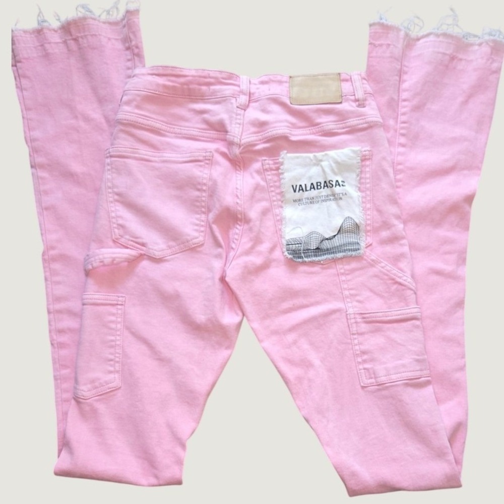 Valabasas Pink Flare Jeans Size‎ 28 Extra Long Distressed Raw Hem Stretch Y2K